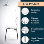 LeisureMod Oyster Chaises de salle à manger transparentes (Lot de 4) - Design incurvé empilable avec pieds en acier inoxydable noir pour cuisine ou salle à manger