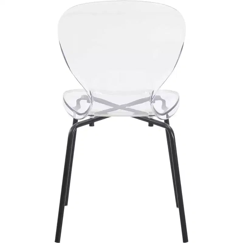 LeisureMod Oyster Chaises de salle à manger transparentes (Lot de 4) - Design incurvé empilable avec pieds en acier inoxydable noir pour cuisine ou salle à manger