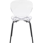 LeisureMod Oyster Chaises de salle à manger transparentes (Lot de 4) - Design incurvé empilable avec pieds en acier inoxydable noir pour cuisine ou salle à manger