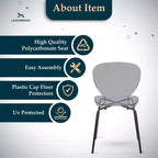LeisureMod Oyster Chaises de salle à manger transparentes (Lot de 4) - Design incurvé empilable avec pieds en acier inoxydable noir pour cuisine ou salle à manger