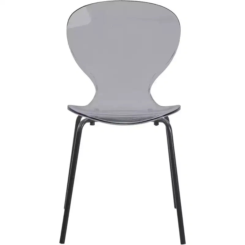 LeisureMod Oyster Chaises de salle à manger transparentes (Lot de 4) - Design incurvé empilable avec pieds en acier inoxydable noir pour cuisine ou salle à manger