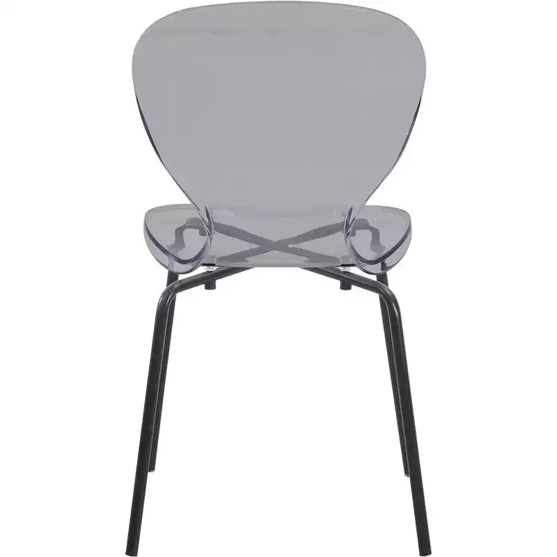 LeisureMod Oyster Chaises de salle à manger transparentes (Lot de 4) - Design incurvé empilable avec pieds en acier inoxydable noir pour cuisine ou salle à manger