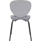 LeisureMod Oyster Chaises de salle à manger transparentes (Lot de 4) - Design incurvé empilable avec pieds en acier inoxydable noir pour cuisine ou salle à manger