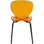 LeisureMod Oyster Chaises de salle à manger transparentes (Lot de 4) - Design incurvé empilable avec pieds en acier inoxydable noir pour cuisine ou salle à manger