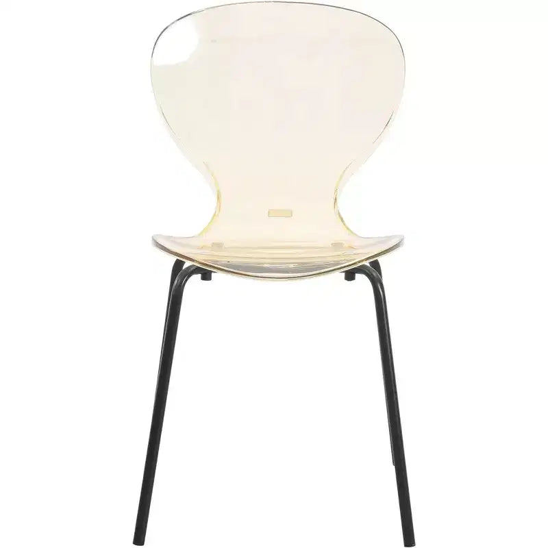 LeisureMod Oyster Chaises de salle à manger transparentes (Lot de 4) - Design incurvé empilable avec pieds en acier inoxydable noir pour cuisine ou salle à manger
