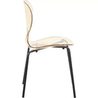 LeisureMod Oyster Chaises de salle à manger transparentes (Lot de 4) - Design incurvé empilable avec pieds en acier inoxydable noir pour cuisine ou salle à manger