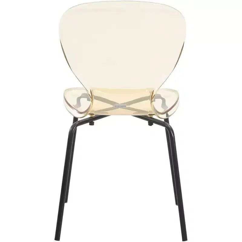LeisureMod Oyster Chaises de salle à manger transparentes (Lot de 4) - Design incurvé empilable avec pieds en acier inoxydable noir pour cuisine ou salle à manger
