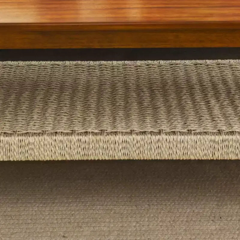 Table basse de style Mid-Century avec étagère tissée, table basse bohème en rotin avec rangement, petite table d'appoint rectangulaire basse en bois de style rustique pour salon