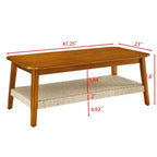 Table basse de style Mid-Century avec étagère tissée, table basse bohème en rotin avec rangement, petite table d'appoint rectangulaire basse en bois de style rustique pour salon