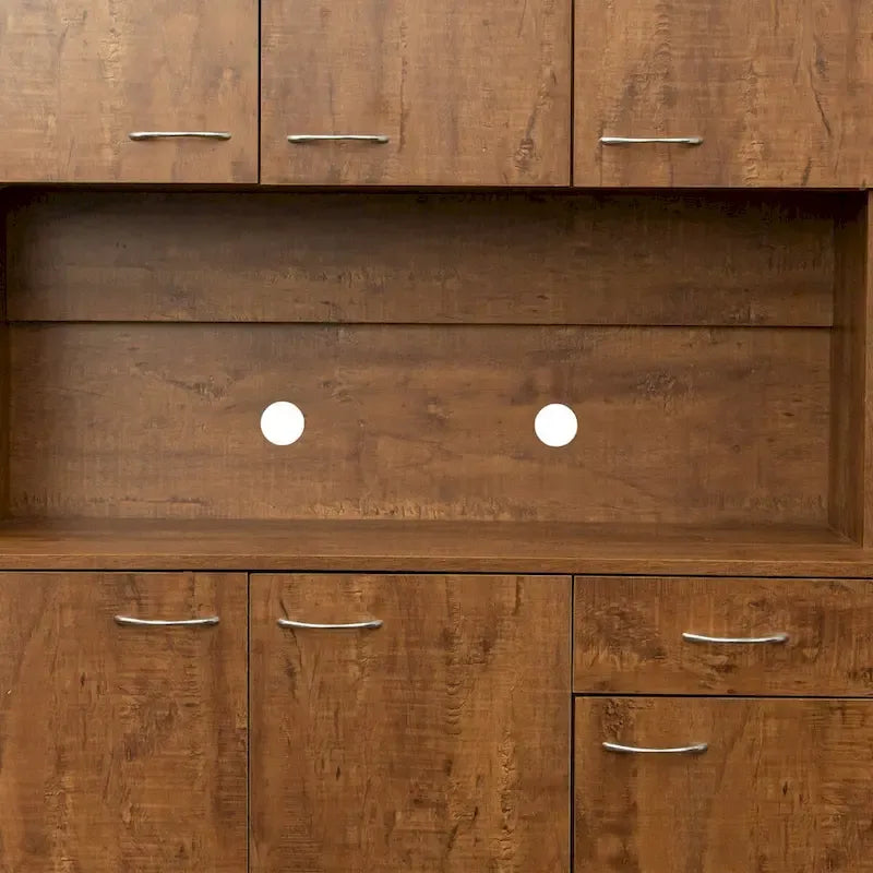Grande armoire de style ferme rustique avec étagères, compartiment ouvert et tiroir, armoire de rangement autoportante
