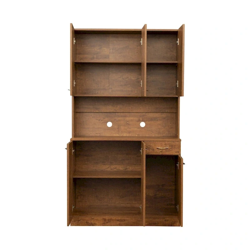 Grande armoire de style ferme rustique avec étagères, compartiment ouvert et tiroir, armoire de rangement autoportante