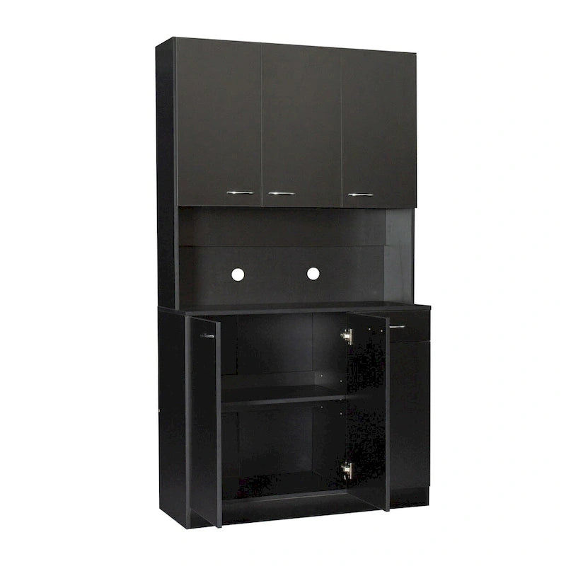 Grande armoire de style ferme rustique avec étagères, compartiment ouvert et tiroir, armoire de rangement autoportante