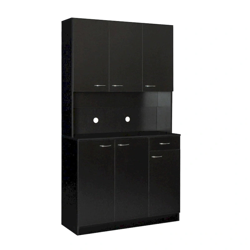 Grande armoire de style ferme rustique avec étagères, compartiment ouvert et tiroir, armoire de rangement autoportante