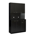 Grande armoire de style ferme rustique avec étagères, compartiment ouvert et tiroir, armoire de rangement autoportante