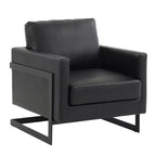 LeisureMod Lincoln PU Leather Accent Chair  Modern Upholstered Seat with Black Steel Frame, Comfortable Armchair for Living Room, Bedroom, Office
