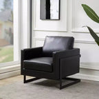 LeisureMod Lincoln - Fauteuil d'appoint en cuir PU - Siège rembourré moderne avec cadre en acier noir, fauteuil confortable pour salon, chambre à coucher, bureau