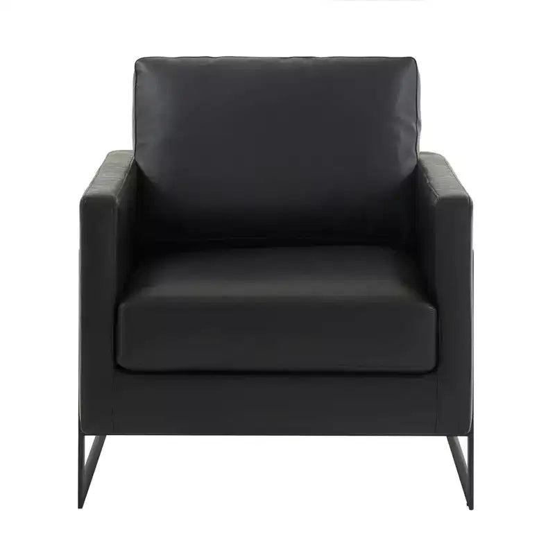 LeisureMod Lincoln - Fauteuil d'appoint en cuir PU - Siège rembourré moderne avec cadre en acier noir, fauteuil confortable pour salon, chambre à coucher, bureau