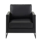 LeisureMod Lincoln - Fauteuil d'appoint en cuir PU - Siège rembourré moderne avec cadre en acier noir, fauteuil confortable pour salon, chambre à coucher, bureau