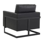LeisureMod Lincoln - Fauteuil d'appoint en cuir PU - Siège rembourré moderne avec cadre en acier noir, fauteuil confortable pour salon, chambre à coucher, bureau