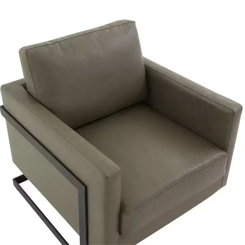 LeisureMod Lincoln - Fauteuil d'appoint en cuir PU - Siège rembourré moderne avec cadre en acier noir, fauteuil confortable pour salon, chambre à coucher, bureau
