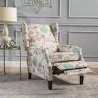 Christopher Knight Home Wescott Fauteuil inclinable contemporain en tissu à dossier haut et pousser pour incliner, motif floral beige clair et bleu
