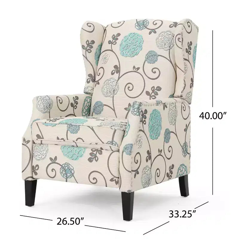 Christopher Knight Home Wescott Fauteuil inclinable contemporain en tissu à dossier haut et pousser pour incliner, motif floral beige clair et bleu