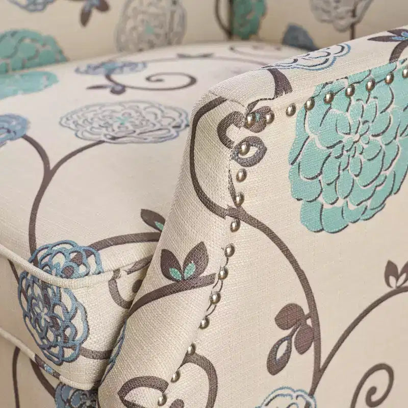 Christopher Knight Home Wescott Fauteuil inclinable contemporain en tissu à dossier haut et pousser pour incliner, motif floral beige clair et bleu