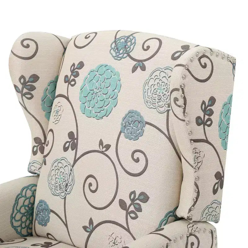Christopher Knight Home Wescott Fauteuil inclinable contemporain en tissu à dossier haut et pousser pour incliner, motif floral beige clair et bleu