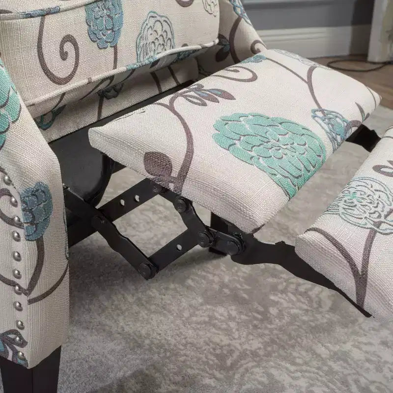 Christopher Knight Home Wescott Fauteuil inclinable contemporain en tissu à dossier haut et pousser pour incliner, motif floral beige clair et bleu