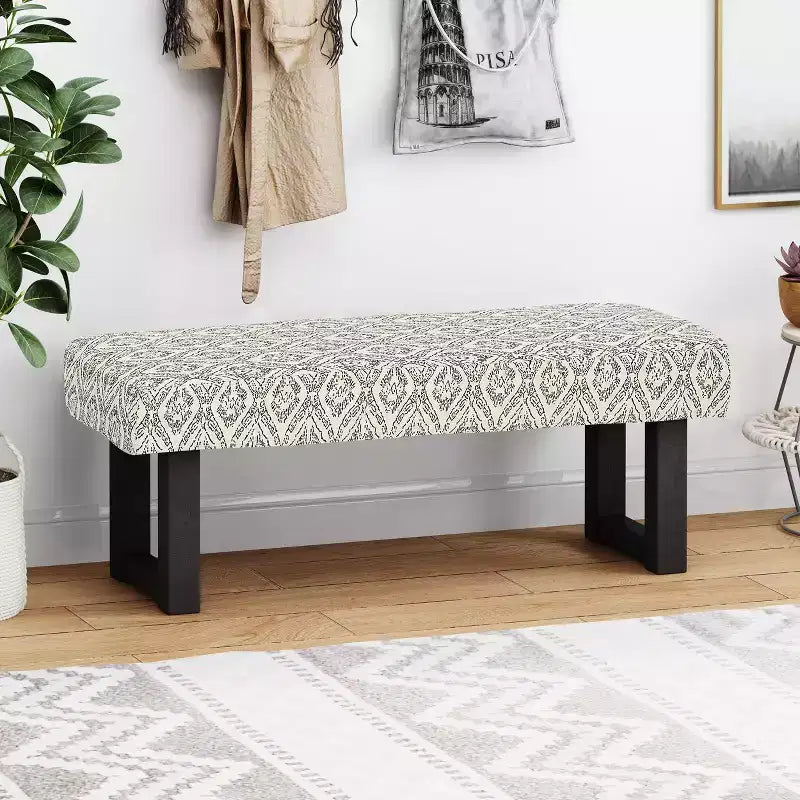 Banc Christopher Knight Home Ashford Boho en tissu rembourré, imprimé noir et noir