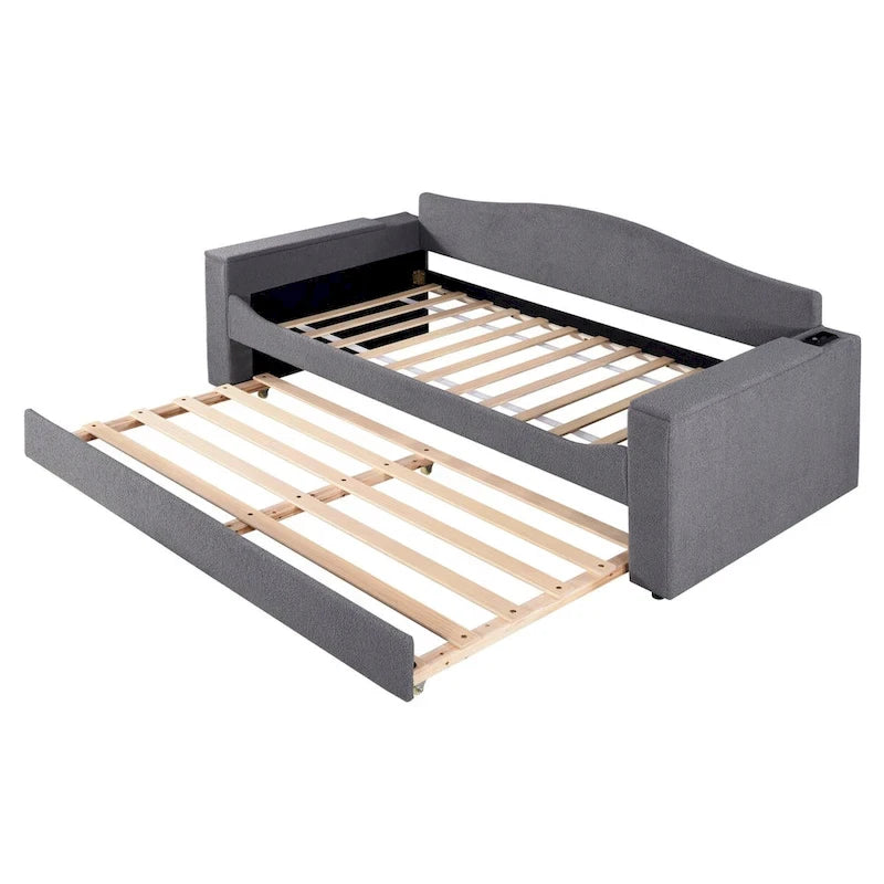 Lit de repos double en polaire avec accoudoirs de rangement et tiroir gigogne