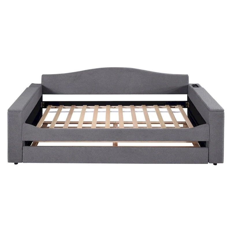 Lit de repos double en polaire avec accoudoirs de rangement et tiroir gigogne