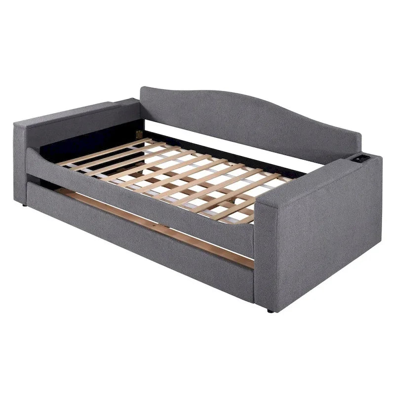 Lit de repos double en polaire avec accoudoirs de rangement et tiroir gigogne