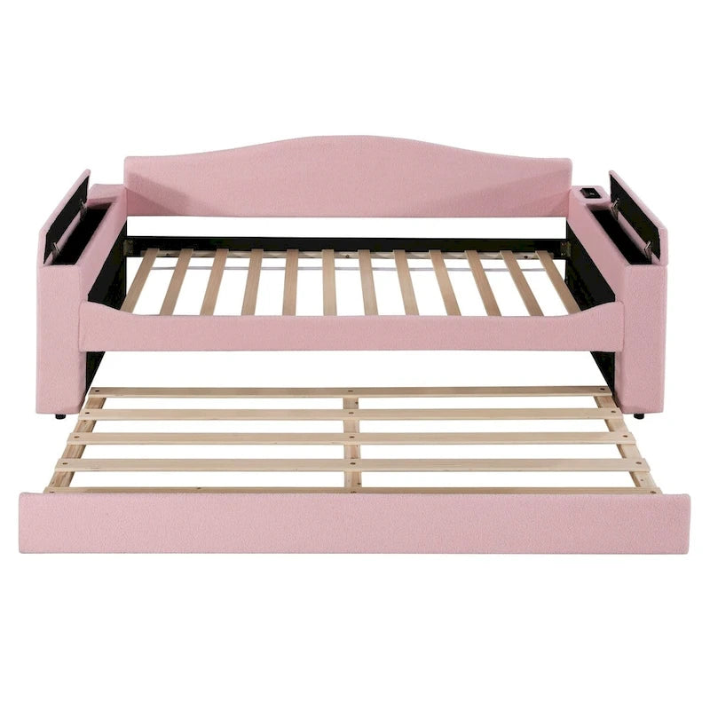 Lit de repos double en polaire avec accoudoirs de rangement et tiroir gigogne