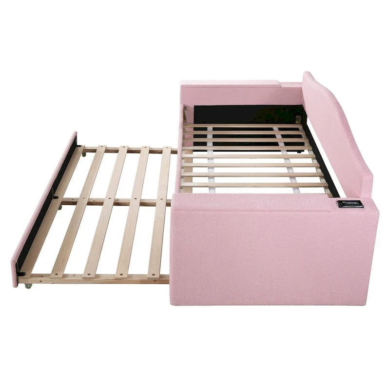 Lit de repos double en polaire avec accoudoirs de rangement et tiroir gigogne