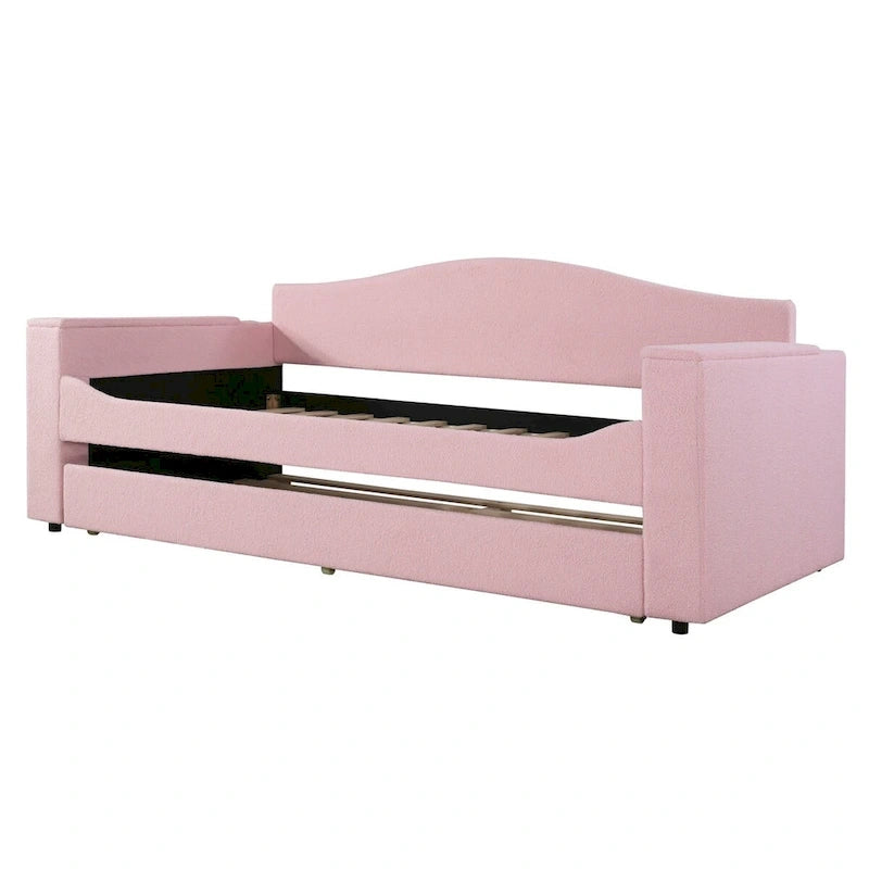 Lit de repos double en polaire avec accoudoirs de rangement et tiroir gigogne