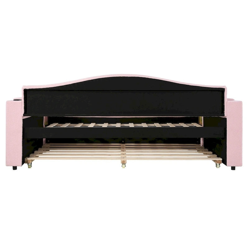 Lit de repos double en polaire avec accoudoirs de rangement et tiroir gigogne