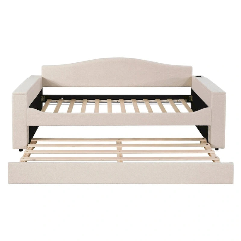 Lit de repos double en polaire avec accoudoirs de rangement et tiroir gigogne