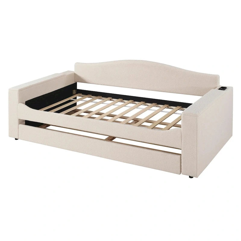 Lit de repos double en polaire avec accoudoirs de rangement et tiroir gigogne