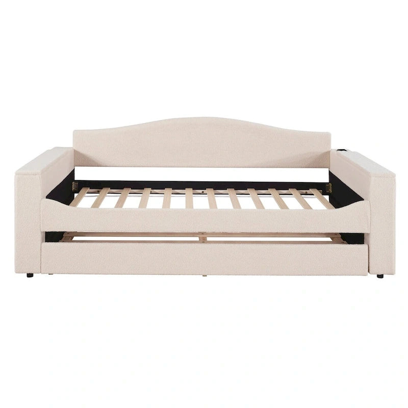 Lit de repos double en polaire avec accoudoirs de rangement et tiroir gigogne