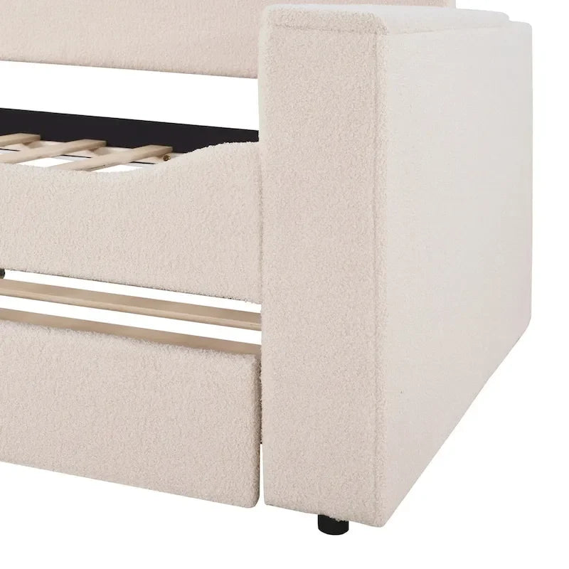 Lit de repos double en polaire avec accoudoirs de rangement et tiroir gigogne