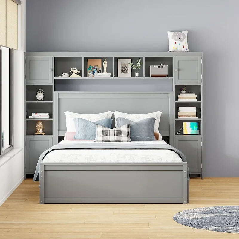 Lit queen en bois avec armoire tout-en-un
