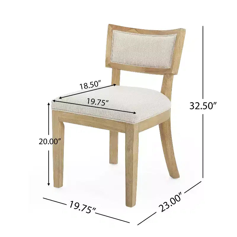 Chaise de salle à manger GDFStudio Steven en bois d'hévéa et tissu, lot de 2