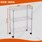 Étagère de rangement métallique à 3 niveaux réglables avec roulettes, noire
