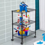 Étagère de rangement métallique à 3 niveaux réglables avec roulettes, noire
