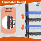 Étagère de rangement métallique à 3 niveaux réglables avec roulettes, noire