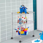 Étagère de rangement métallique à 3 niveaux réglables avec roulettes, noire