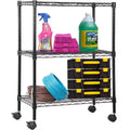 FDW 3-Tier Adjustable Metal Storage Rack with Wheels, Black