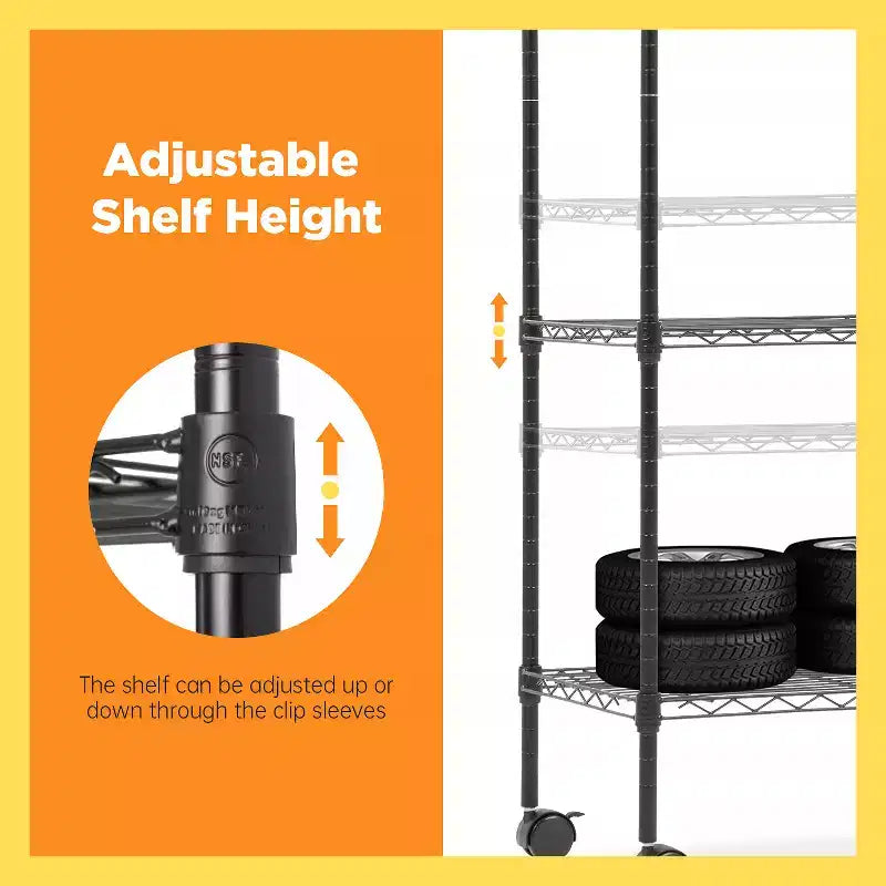 FDW Étagère métallique à 5 niveaux avec roulettes Unité de rangement robuste en métal Étagère de garage Étagère métallique