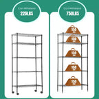 FDW Étagère métallique à 5 niveaux avec roulettes Unité de rangement robuste en métal Étagère de garage Étagère métallique
